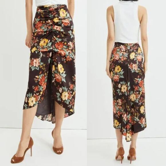 Veronica Beard Pixie Floral Ruched Silk Midi Skirt US 6 Brown Roses Cocktail - Picture 14 of 14